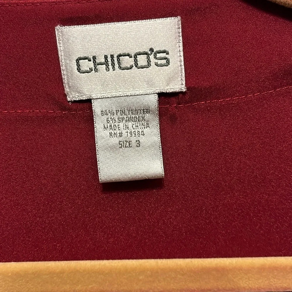 Chico's Size 3 Womens Silky faux Wrap Blouse Shirt Burgundy Maroon - Picture 3 of 8